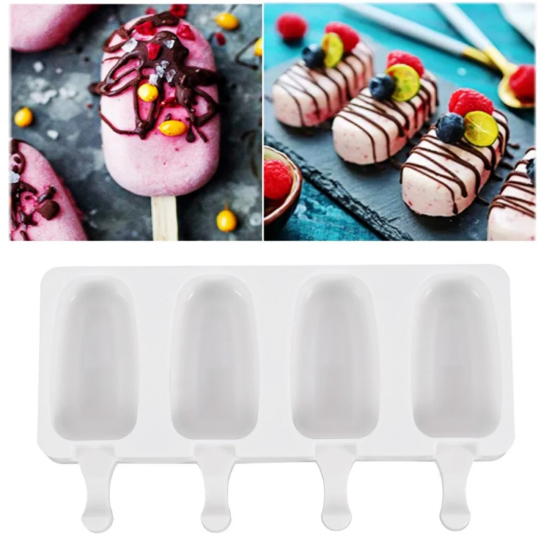 

4/8Hole Silicone IceCream Mold DIY Homemade Ice Cube Tray Popsicle Barrel Dessert Fruit Juice Ice Cream Mold With Popsicle Stick