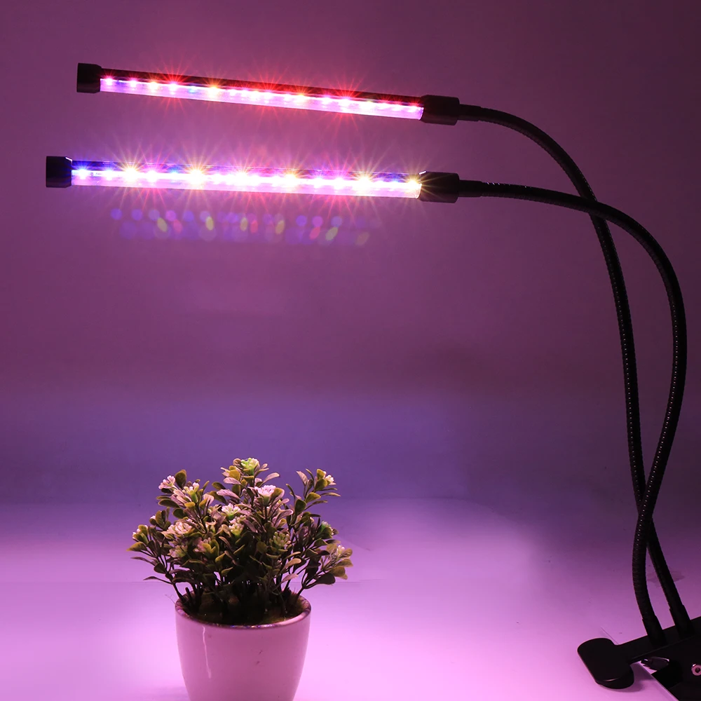 

Светодиодный светильник для выращивания растений с двумя головками, 24 Вт, полный спектр, с регулируемой яркостью