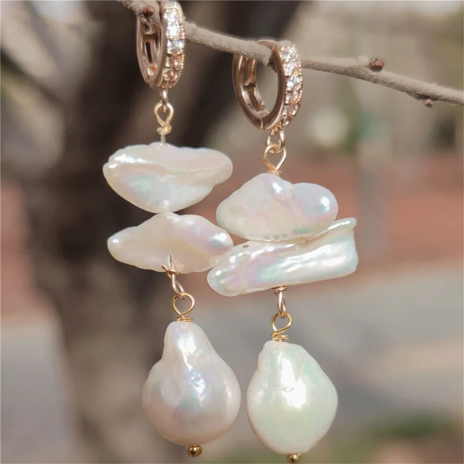 Natural White Drops Baroque Pearl Earring 18K Holiday gifts Women Irregular Fashion Real Natural Aurora Mesmerizing Gift Earbob 
Natural White Drops Baroque Pearl Earring 18K Holiday gifts Women Irregular Fashion Real Natural Aurora Mesmerizing Gift Earbob