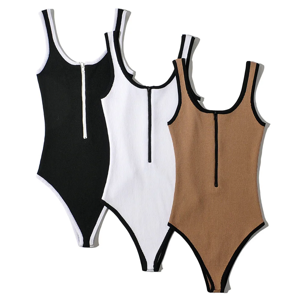 Knitted suspender Jumpsuit three color contrast sleeveless slim sexy top zipper solid color summer Jumpsuit
Knitted suspender Jumpsuit three color contrast sleeveless slim sexy top zipper solid color summer Jumpsuit