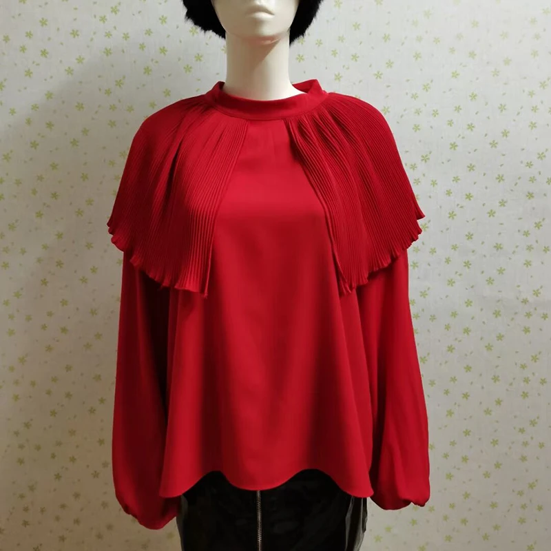 VGH Solid Casual Patchwork Shirt For Women O Neck Lantern Sleeve Loose Elegant Shirts Female 2021 Spring Clothing Fashion New
VGH Solid Casual Patchwork Shirt For Women O Neck Lantern Sleeve Loose Elegant Shirts Female 2021 Spring Clothing Fashion New