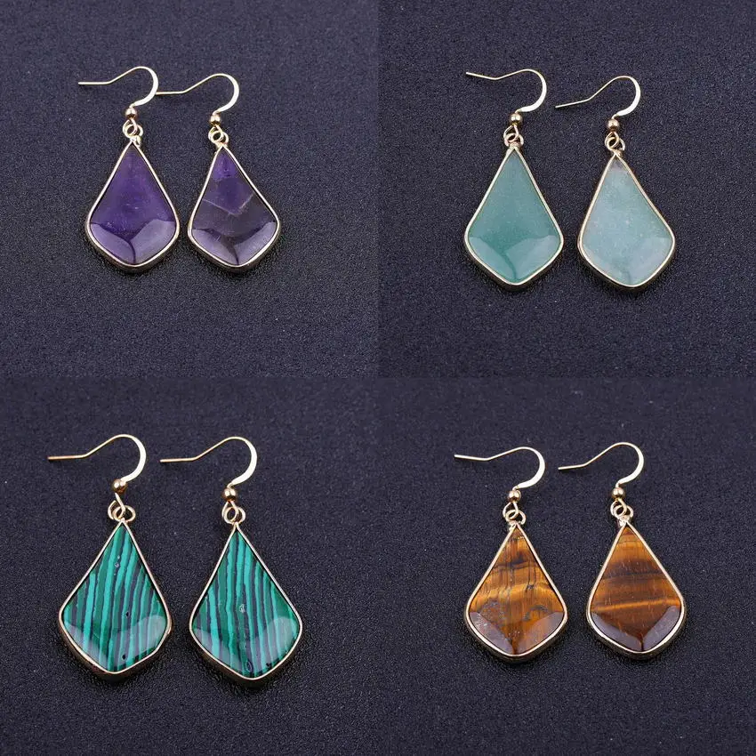 

Classical Bezel Setting Natural Stone Teardrop Earrings for Women Purple Quartz Dangle Earrings Christmas Gift Jewelry Wholesale