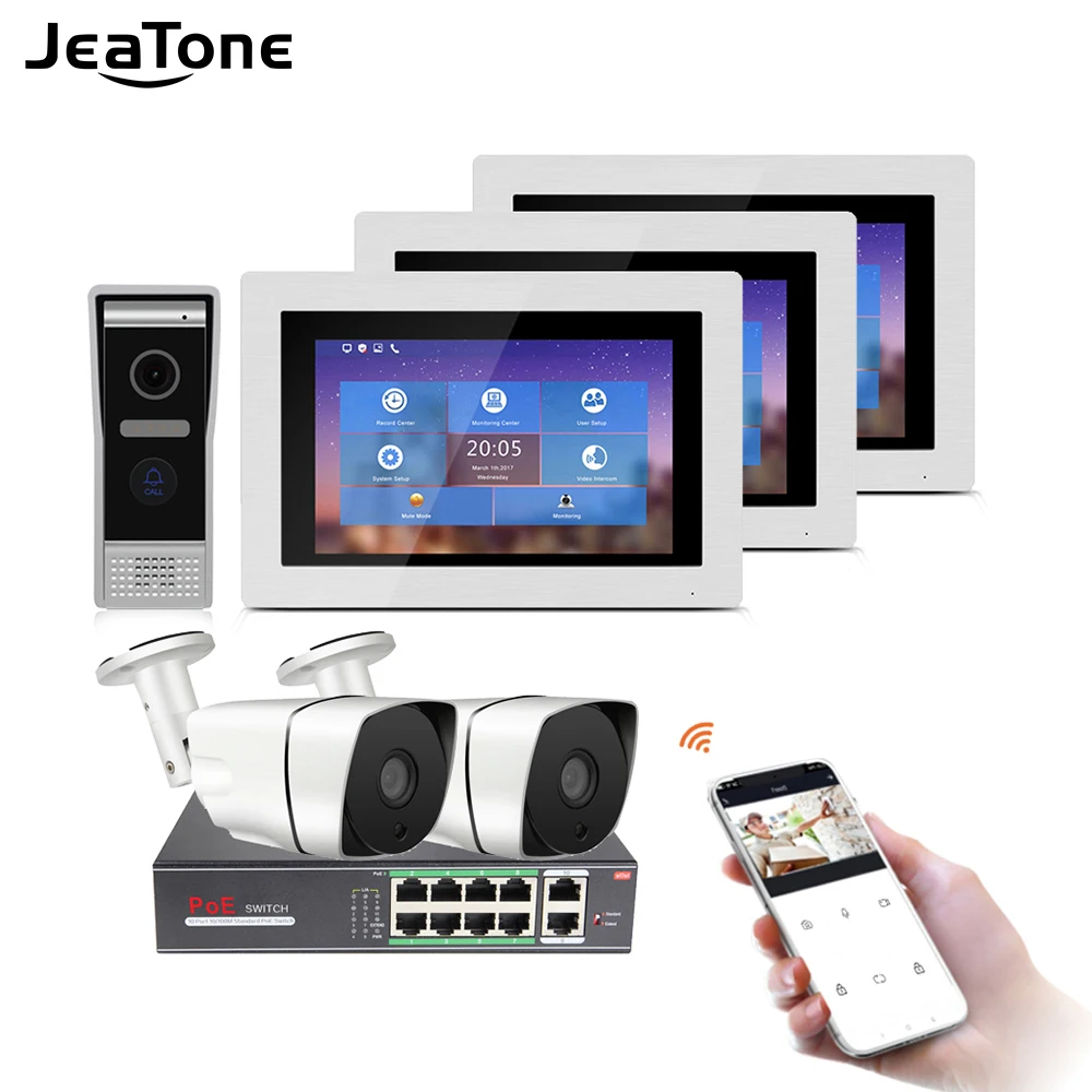 Jeatone7'' Tuya SIP Video Door Phone Intercom for Villa Building Touch Screen+Motion Detection Phone Remote Control 1to3+2 cams
Jeatone7'' Tuya SIP Video Door Phone Intercom for Villa Building Touch Screen+Motion Detection Phone Remote Control 1to3+2 cams