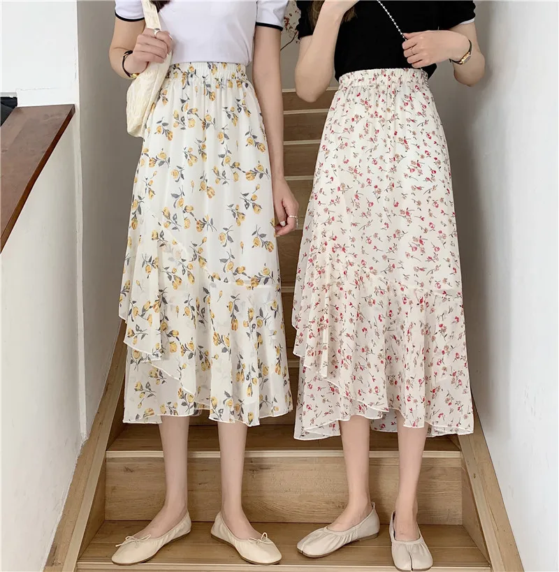 2021 New Summer Floral Midi Skirt Women Kawaii Sweet Korean Style Vintage Elastic Waist Irregular Chiffon Faldas Jupe Femme
2021 New Summer Floral Midi Skirt Women Kawaii Sweet Korean Style Vintage Elastic Waist Irregular Chiffon Faldas Jupe Femme