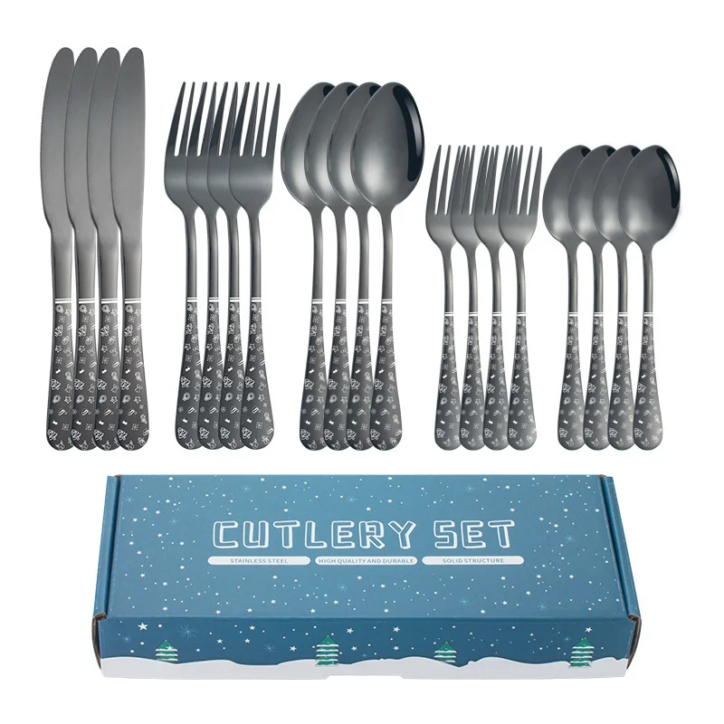Western Cutlery Set 20 Piece Tableware Set Stainless Steel Dinnerware Black Spoon Fork Knife Dinner Set Complete Home Flatware
Western Cutlery Set 20 Piece Tableware Set Stainless Steel Dinnerware Black Spoon Fork Knife Dinner Set Complete Home Flatware