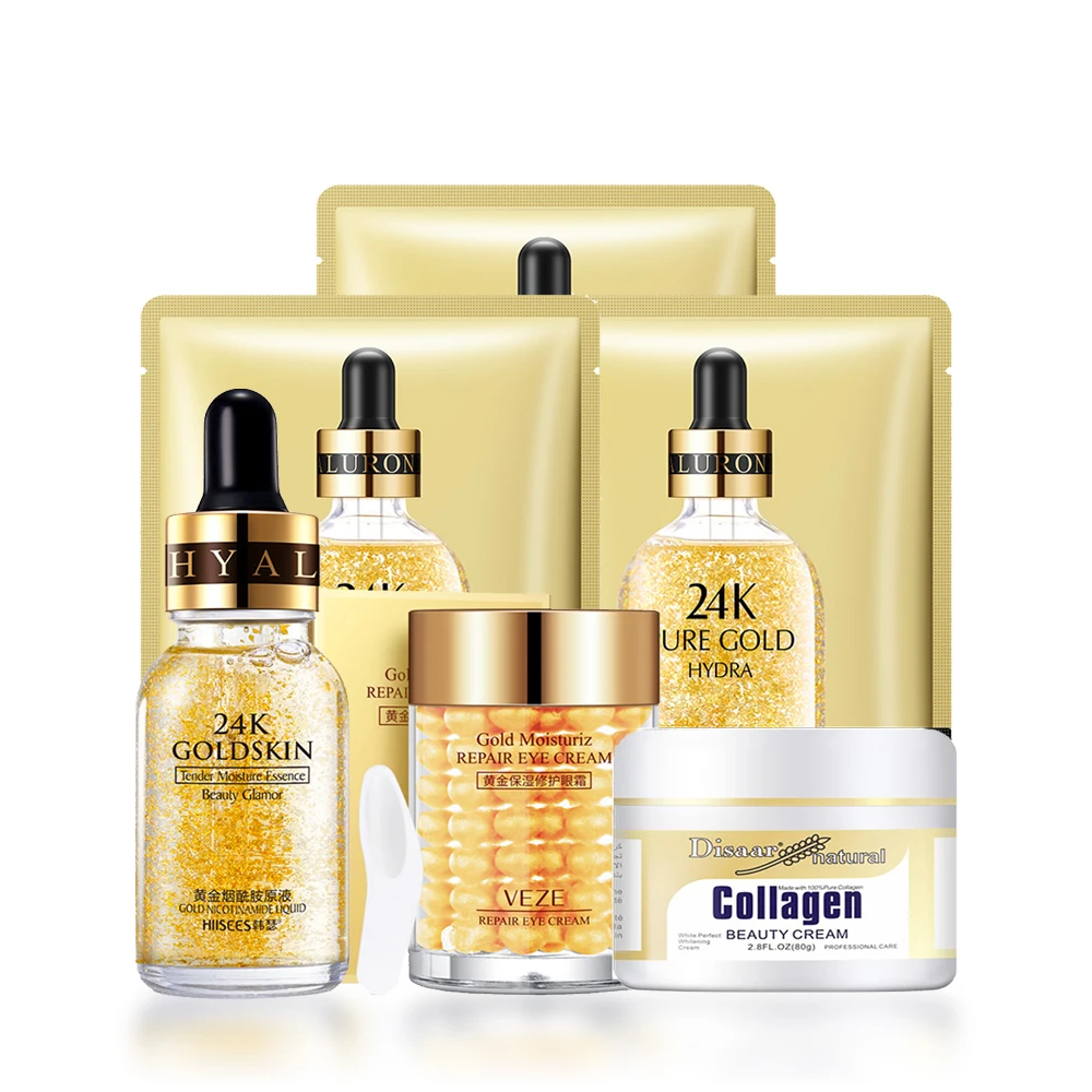 Set Facial Care 24K Gold Serum Collagen Face Cream Moisturize Anti Aging Fade Dark Circle Brighten Eye Firm Skin Care Cosmetics 
Set Facial Care 24K Gold Serum Collagen Face Cream Moisturize Anti Aging Fade Dark Circle Brighten Eye Firm Skin Care Cosmetics