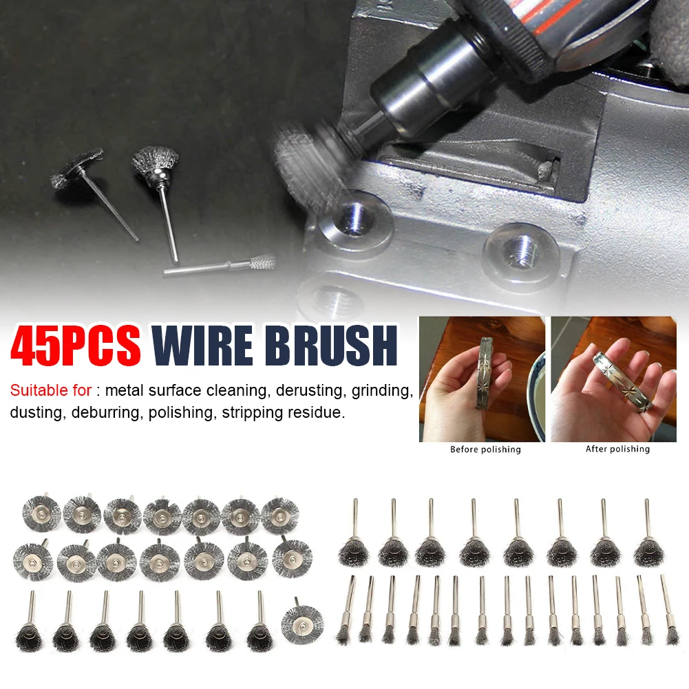 45Pcs Mini Rotary Stainless Steel Wire Wheel Brushes Set 3 Types Polishing Brushes Mini Drill Rotary Tools Accessories
45Pcs Mini Rotary Stainless Steel Wire Wheel Brushes Set 3 Types Polishing Brushes Mini Drill Rotary Tools Accessories