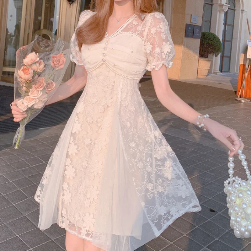 Elegant Sweet Fairy Dress Women High Waist Vintage Princess Lace Floral Dress Summer 2021 Casual Short Sleeve Split Midi Dress
Elegant Sweet Fairy Dress Women High Waist Vintage Princess Lace Floral Dress Summer 2021 Casual Short Sleeve Split Midi Dress