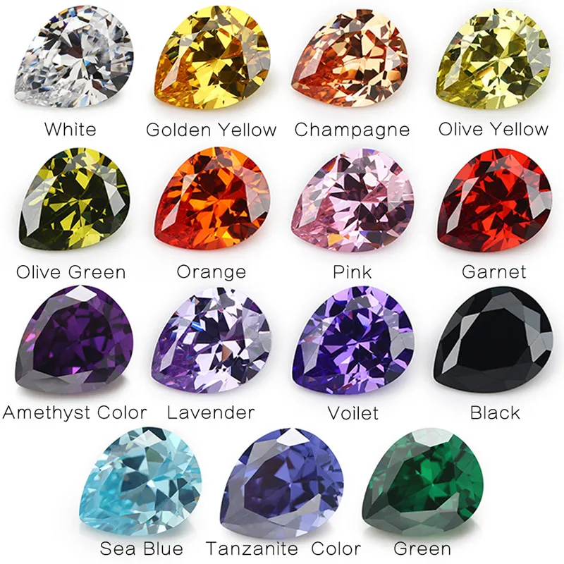 

1PC Per Colors Total 15pcs Size 4x6mm ~ 10x12mm Pear Shape Loose Cubic Zirconia gem Stone CZ Mix stone