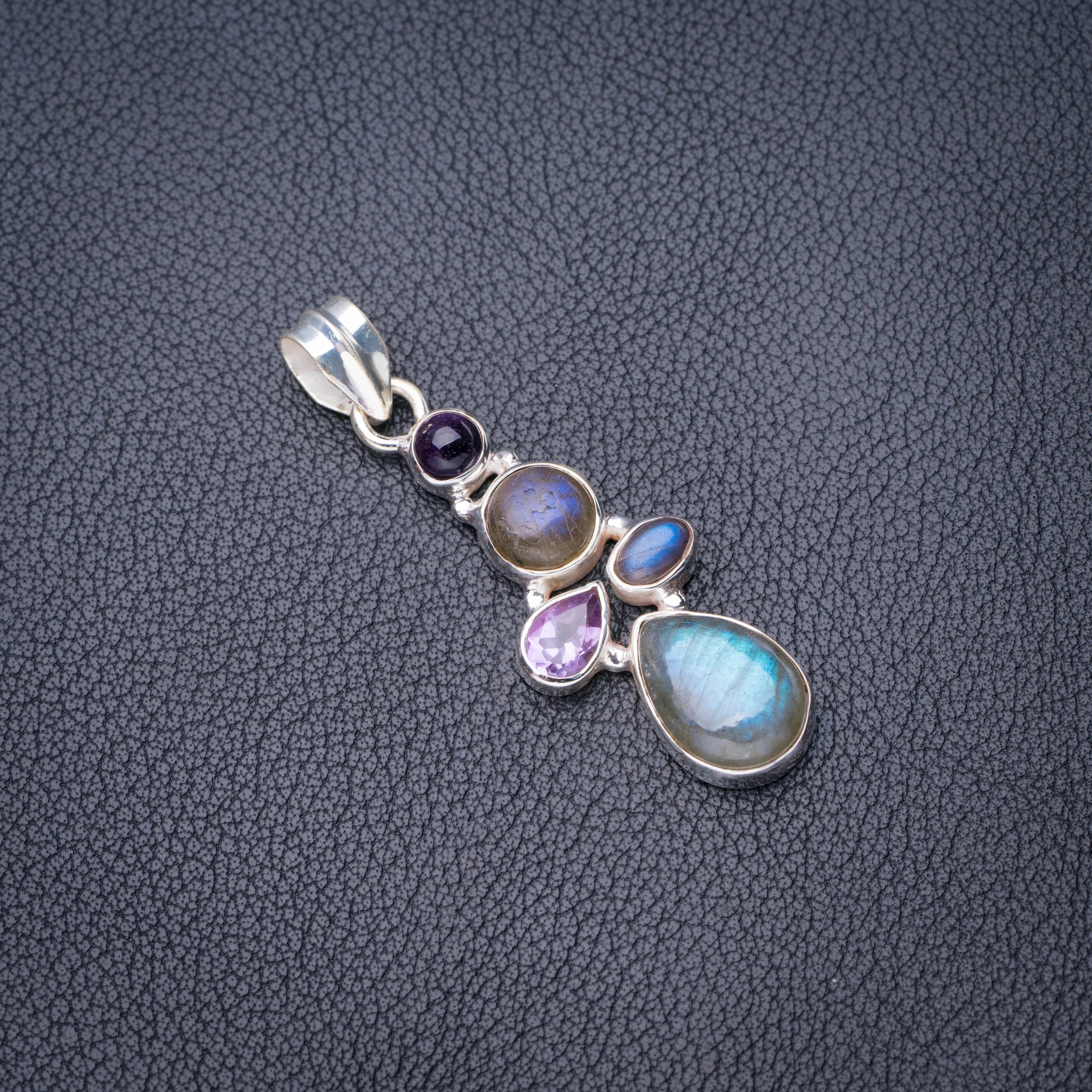 StarGems Natural Blue Fire Labradorite Amethyst Handmade 925 Sterling Silver Pendant 2" E3785
StarGems Natural Blue Fire Labradorite Amethyst Handmade 925 Sterling Silver Pendant 2" E3785