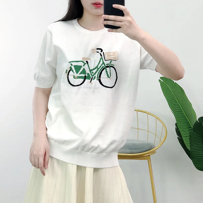 Женский трикотажный пуловер с коротким рукавом, белый или черный тонкий жаккардовый свитер с вышивкой, с круглым вырезом, лето 2021
Женский трикотажный пуловер с коротким рукавом, белый или черный тонкий жаккардовый свитер с вышивкой, с круглым вырезом, лето 2021