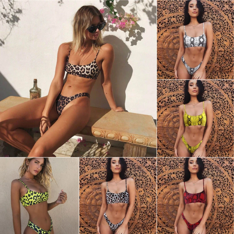 Купальник-бикини женский с леопардовым принтом и змеиным принтом 
Купальник-бикини женский с леопардовым принтом и змеиным принтом