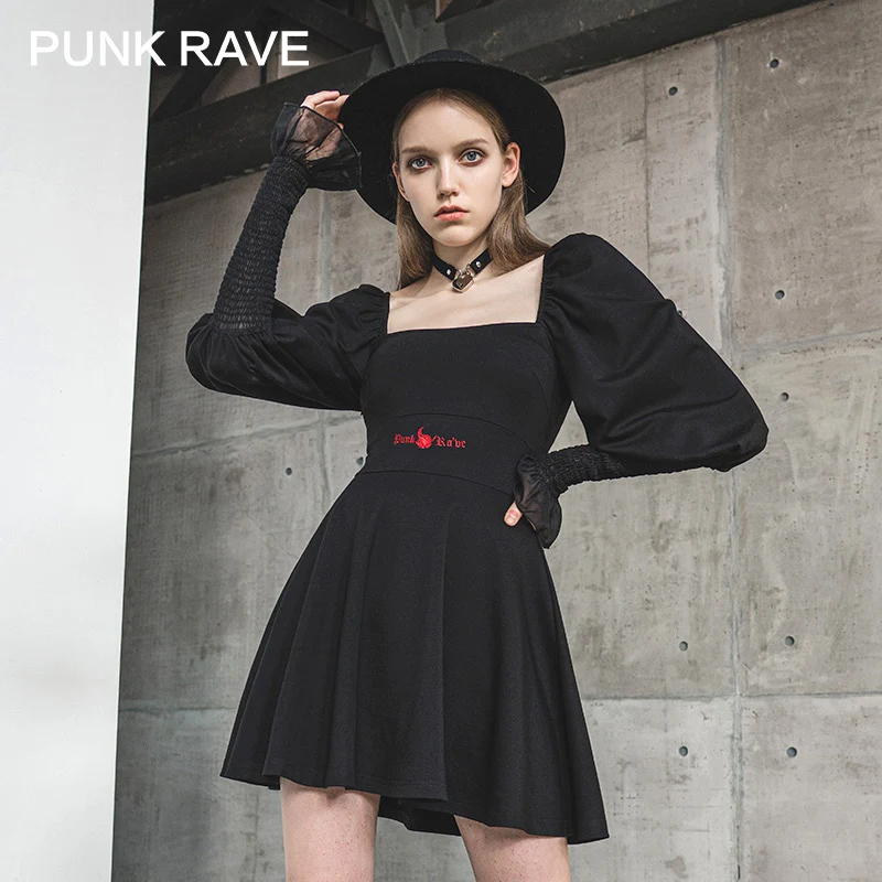 PUNK RAVE Girl's Princess Sleeve A-line Stitching Chiffon Long Sleeve Dress Punk Embroidery Sexy Square Collar Club Dress
PUNK RAVE Girl's Princess Sleeve A-line Stitching Chiffon Long Sleeve Dress Punk Embroidery Sexy Square Collar Club Dress