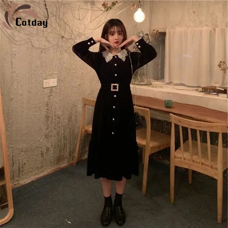 Cotday 2020 Autumn And Winter Big Yards Peter Pan Collar Women Small Fat Younger Sister Long Sleeve The Show Thin Wais Dress
Cotday 2020 Autumn And Winter Big Yards Peter Pan Collar Women Small Fat Younger Sister Long Sleeve The Show Thin Wais Dress