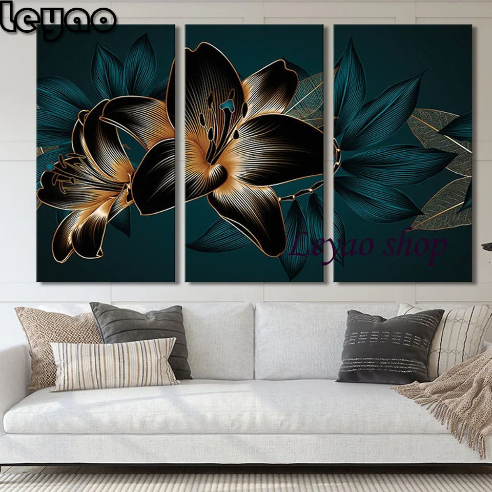 Алмазная живопись с лилией, 3 шт., Новое поступление, Триптих для гостиной, черная Золотая картина с цветами, Настенный декор для офисной комнаты 
Алмазная живопись с лилией, 3 шт., Новое поступление, Триптих для гостиной, черная Золотая картина с цветами, Настенный декор для офисной комнаты