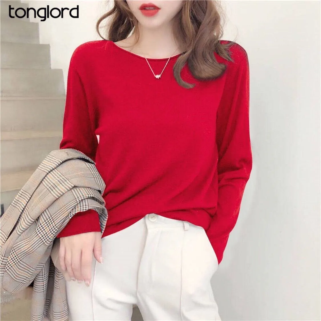 Женский свитер Tonglord, свободный однотонный пуловер с длинными рукавами и круглым вырезом, блузка с джемпером, осень 2020
Женский свитер Tonglord, свободный однотонный пуловер с длинными рукавами и круглым вырезом, блузка с джемпером, осень 2020