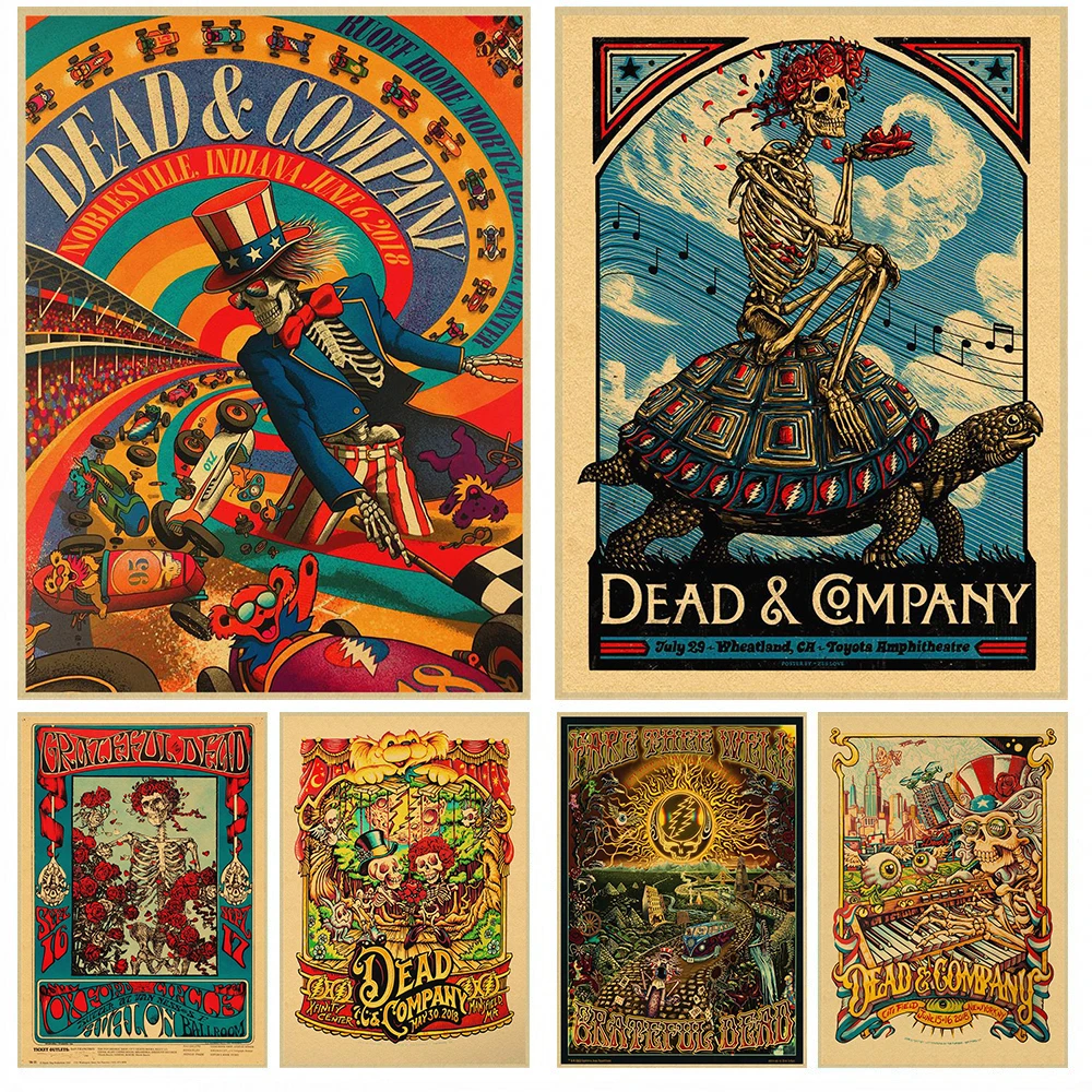 Винтажный постер из крафт-бумаги Dead & Company с изображением известной рок-группы