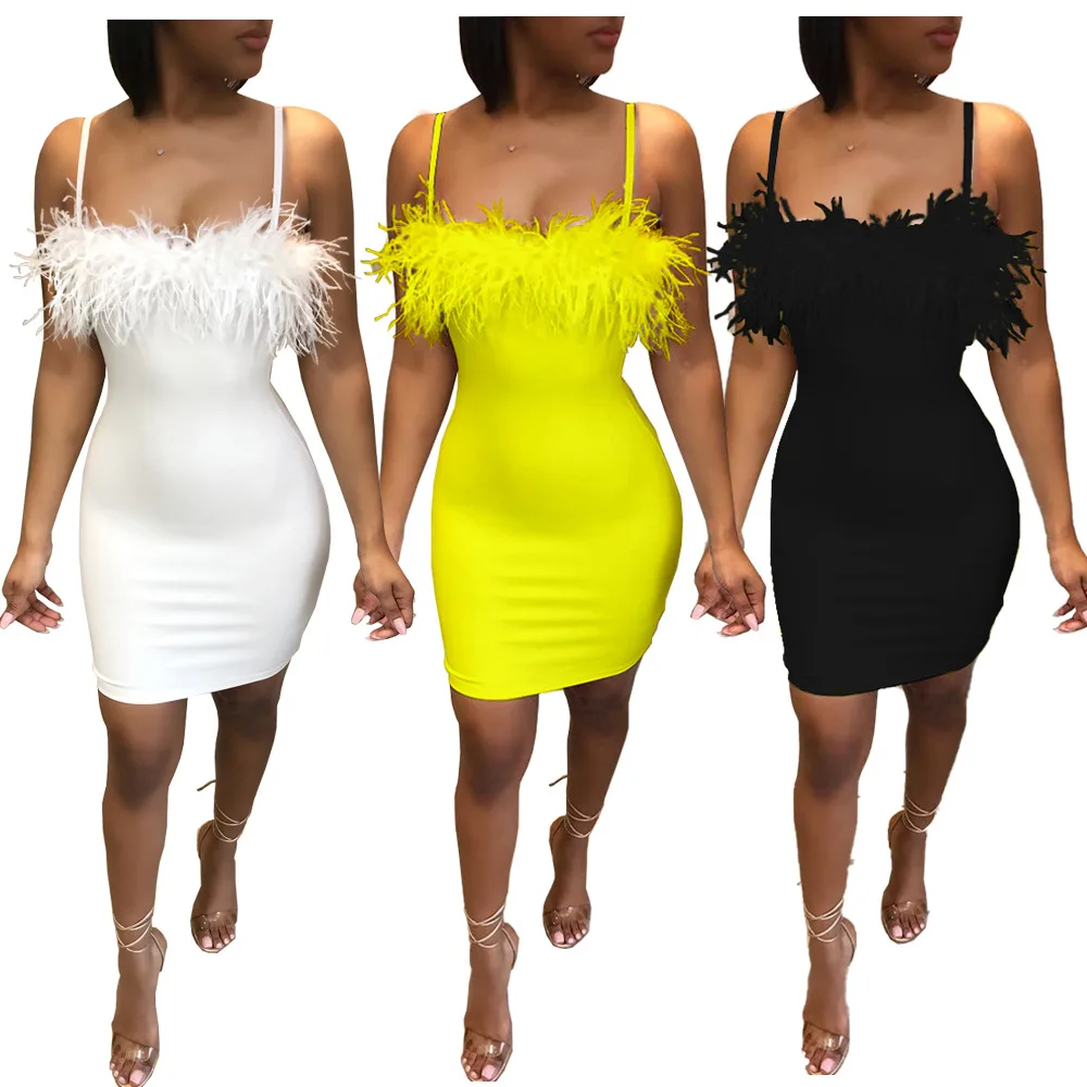 Dinner Party Dress Women 2021 Summer Fashion Solid Color Feather Suspender Back Tight Dresses
Dinner Party Dress Women 2021 Summer Fashion Solid Color Feather Suspender Back Tight Dresses