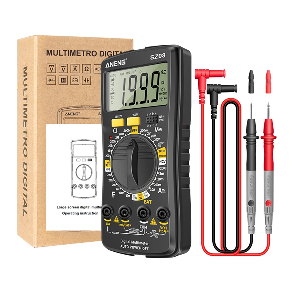 ANENG SZ08 Digital Multimeter LCD Ultrathin Storage Professional Multimetro Auto Voltmeter AC/DC 220V Resistance Handhold Tester
ANENG SZ08 Digital Multimeter LCD Ultrathin Storage Professional Multimetro Auto Voltmeter AC/DC 220V Resistance Handhold Tester