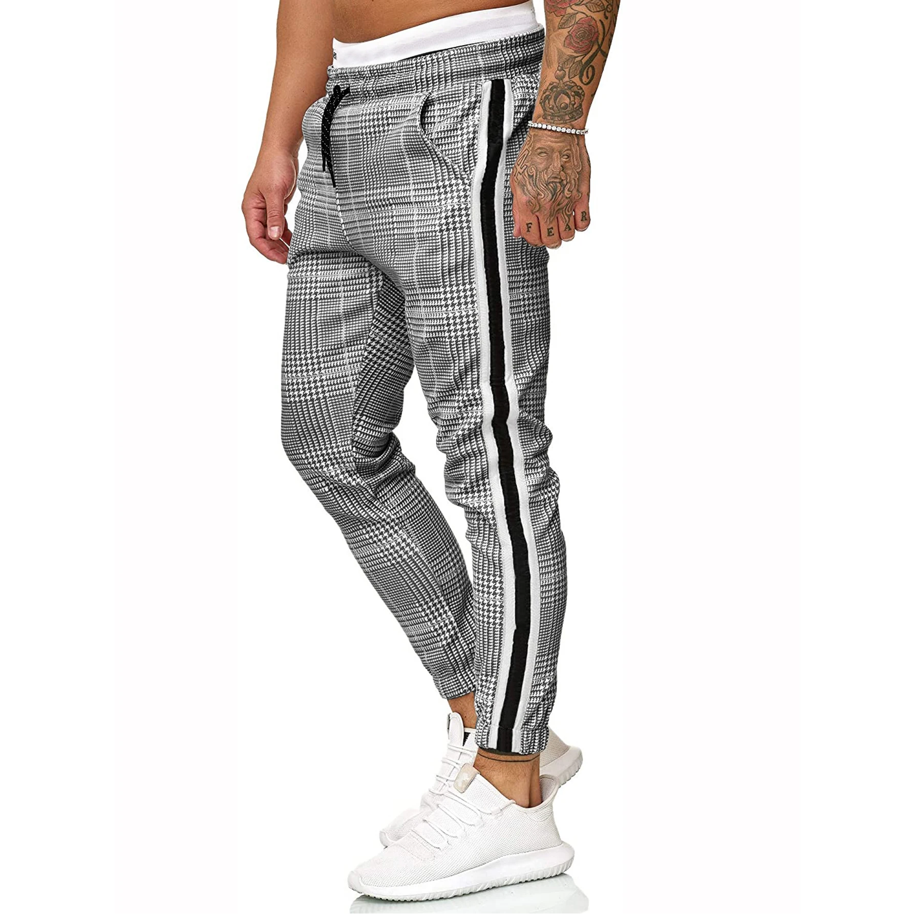 Joggers Streetwear Pants Casual Sports Plaid Pants Mens Fashion Slim Fit Joggers Men Elastic Waist Pants Men