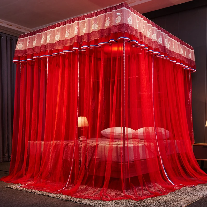 

Mosquito net big red wedding room encryption three door 1.8m double 2m bed palace wedding wedding landing home