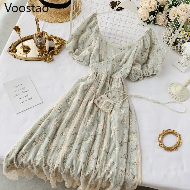Sweet Elegant Fairy Dress Summer Women Chic Puff Sleeve Lace Maxi Long Dress Female Vintage High Waist Floral Slim Party Dresses
Sweet Elegant Fairy Dress Summer Women Chic Puff Sleeve Lace Maxi Long Dress Female Vintage High Waist Floral Slim Party Dresses