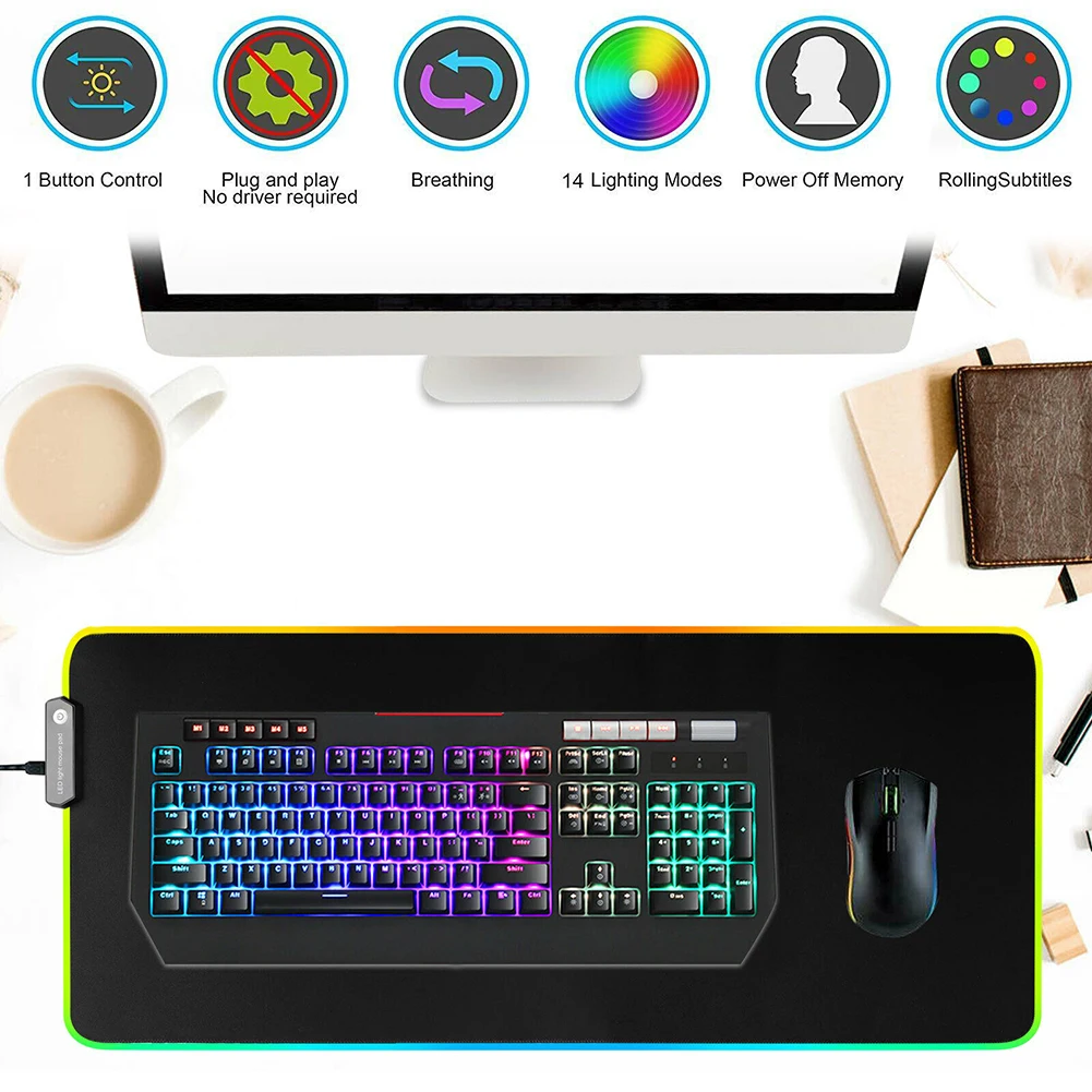 Большая игровая USB-клавиатура, RGB LED мышь с подсветкой Pad, мыши, коврик для ноутбука, ПК, нескользящий мягкий коврик
Большая игровая USB-клавиатура, RGB LED мышь с подсветкой Pad, мыши, коврик для ноутбука, ПК, нескользящий мягкий коврик