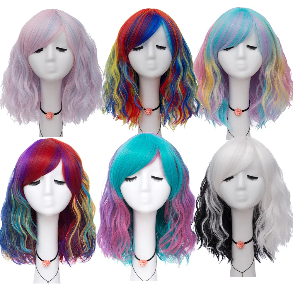 Curly Short Synthetic Wigs Rainbow Colorful Mermaid Wig For Women Cosplay Halloween Costume Multicolor Black and White
Curly Short Synthetic Wigs Rainbow Colorful Mermaid Wig For Women Cosplay Halloween Costume Multicolor Black and White