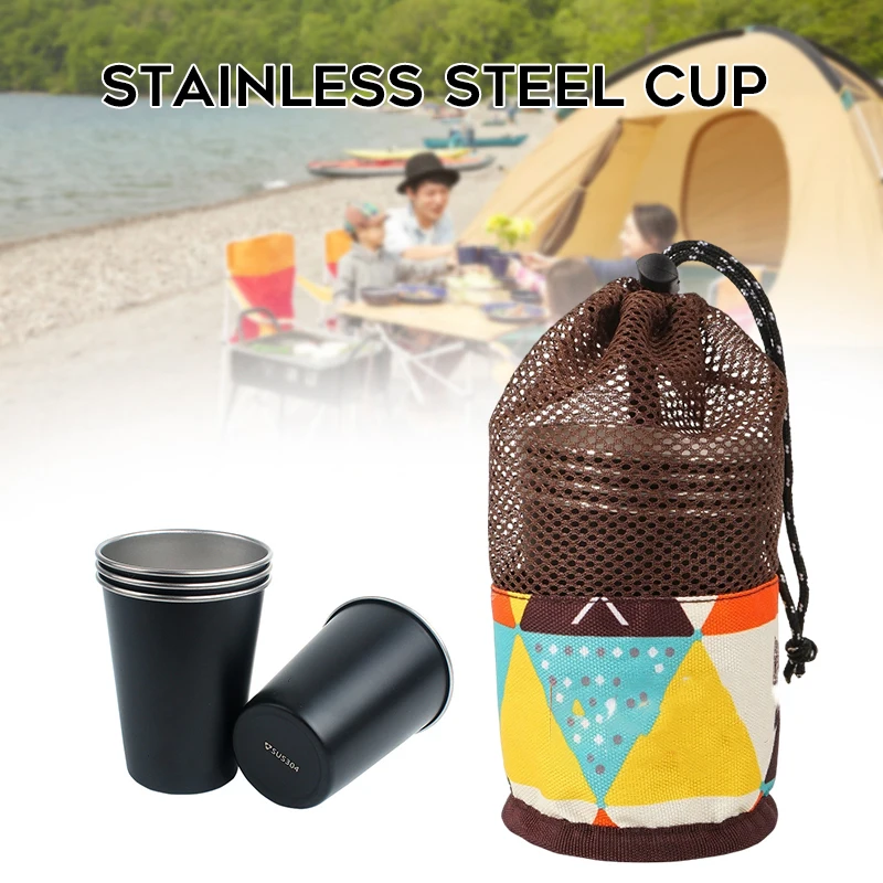 350ML Stainless Steel Cup Outdoor Camping Tumbler Cup with Mesh Carry Bag Set 4PCS Travel Picnic Water Drinking Mug B2Cshop
350ML Stainless Steel Cup Outdoor Camping Tumbler Cup with Mesh Carry Bag Set 4PCS Travel Picnic Water Drinking Mug B2Cshop