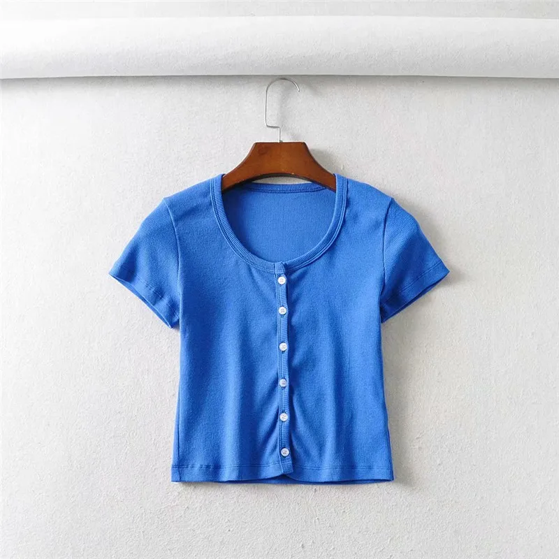 Summer new street fashion round neck knitted short-sleeved T-shirt women, solid color thin short-breasted T-shirt women
Summer new street fashion round neck knitted short-sleeved T-shirt women, solid color thin short-breasted T-shirt women