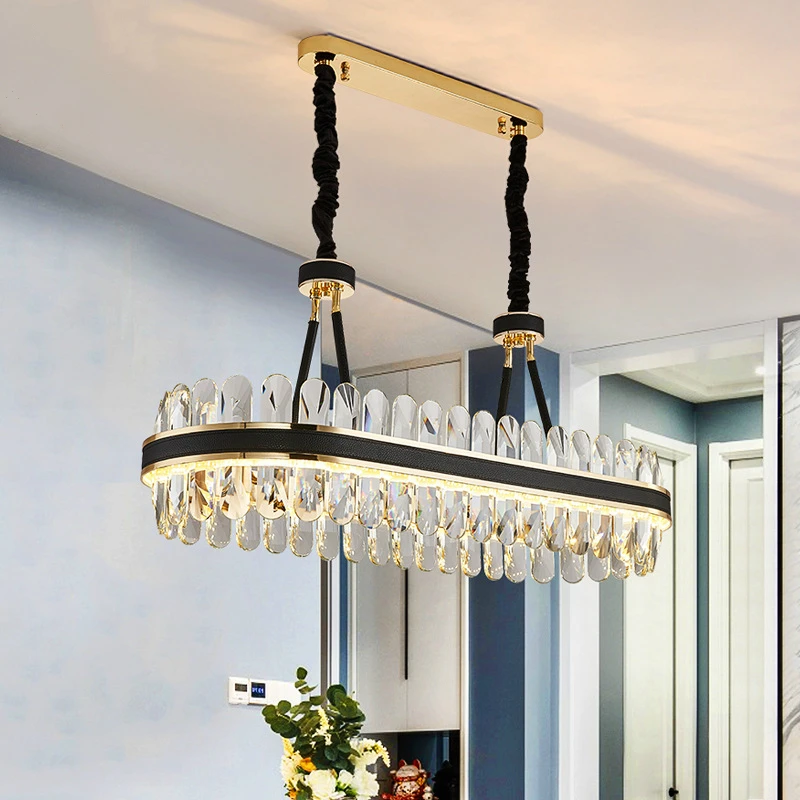 Modern LED Kitchen Chandelier Rectangular Crystal Chandelier Modern Designer Creative Leather Dining Room Lamp
Modern LED Kitchen Chandelier Rectangular Crystal Chandelier Modern Designer Creative Leather Dining Room Lamp