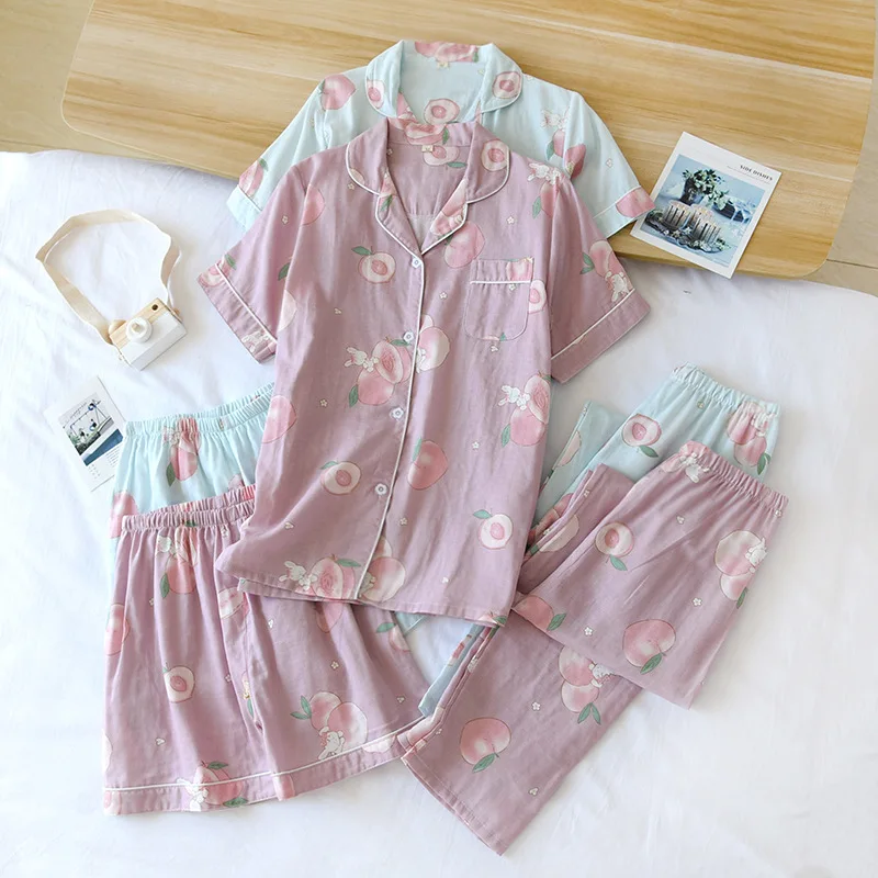 Women's 3-piece Set Pajamas Summer Thin Cotton Homewear Female Short Sleeve Shorts Trousers Suits For Women Cartoon Loungewear
Women's 3-piece Set Pajamas Summer Thin Cotton Homewear Female Short Sleeve Shorts Trousers Suits For Women Cartoon Loungewear