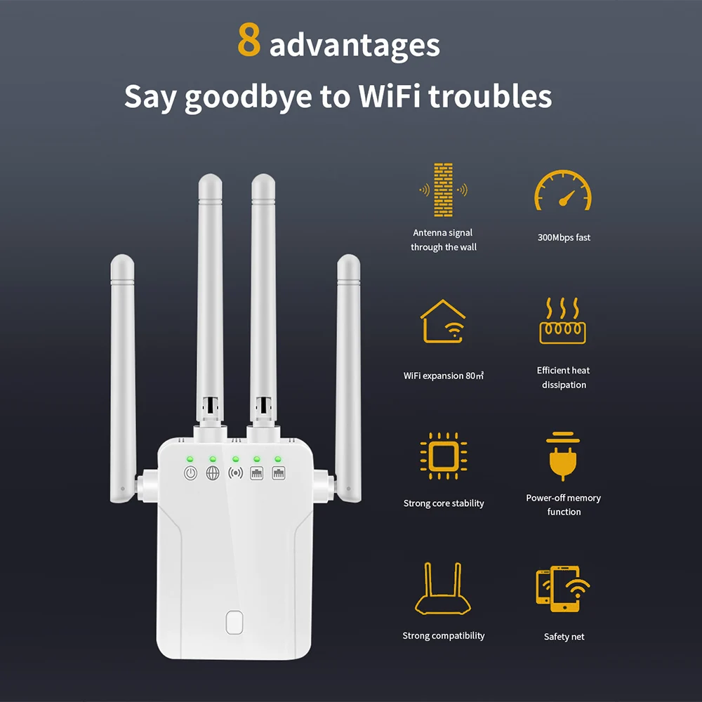 New M-95b Wireless Repeater Wifi Router 2.4GHz 300m Signal Amplifier Extender 4 Antenna Router EU/US white for Home Office
New M-95b Wireless Repeater Wifi Router 2.4GHz 300m Signal Amplifier Extender 4 Antenna Router EU/US white for Home Office