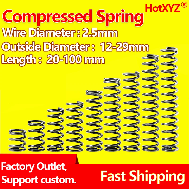 

HotXYZ Coil Compression Pressure Springs Y-type Compressed Rotor Return Release Spring Steel 65Mn Wire Diameter 2.5mm 3.0mm