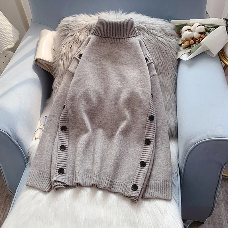 Button Design Sweater Turtleneck Woman Winter Thick Pullover Loose Korean Autumn and Winter Solid Knitted Sweater Q012
Button Design Sweater Turtleneck Woman Winter Thick Pullover Loose Korean Autumn and Winter Solid Knitted Sweater Q012