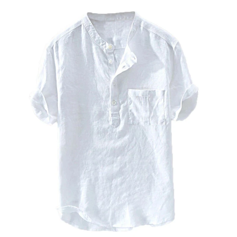 Summer men's short-sleeved linen shirt casual solid color basic shirt men's button pullover
Summer men's short-sleeved linen shirt casual solid color basic shirt men's button pullover