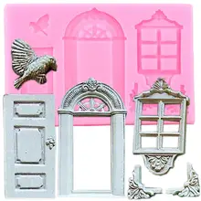 3D Window Door Silicone Mold Birds Fondant Mould Cake Decorating Tools Candy Chocolate Gumpaste Moulds