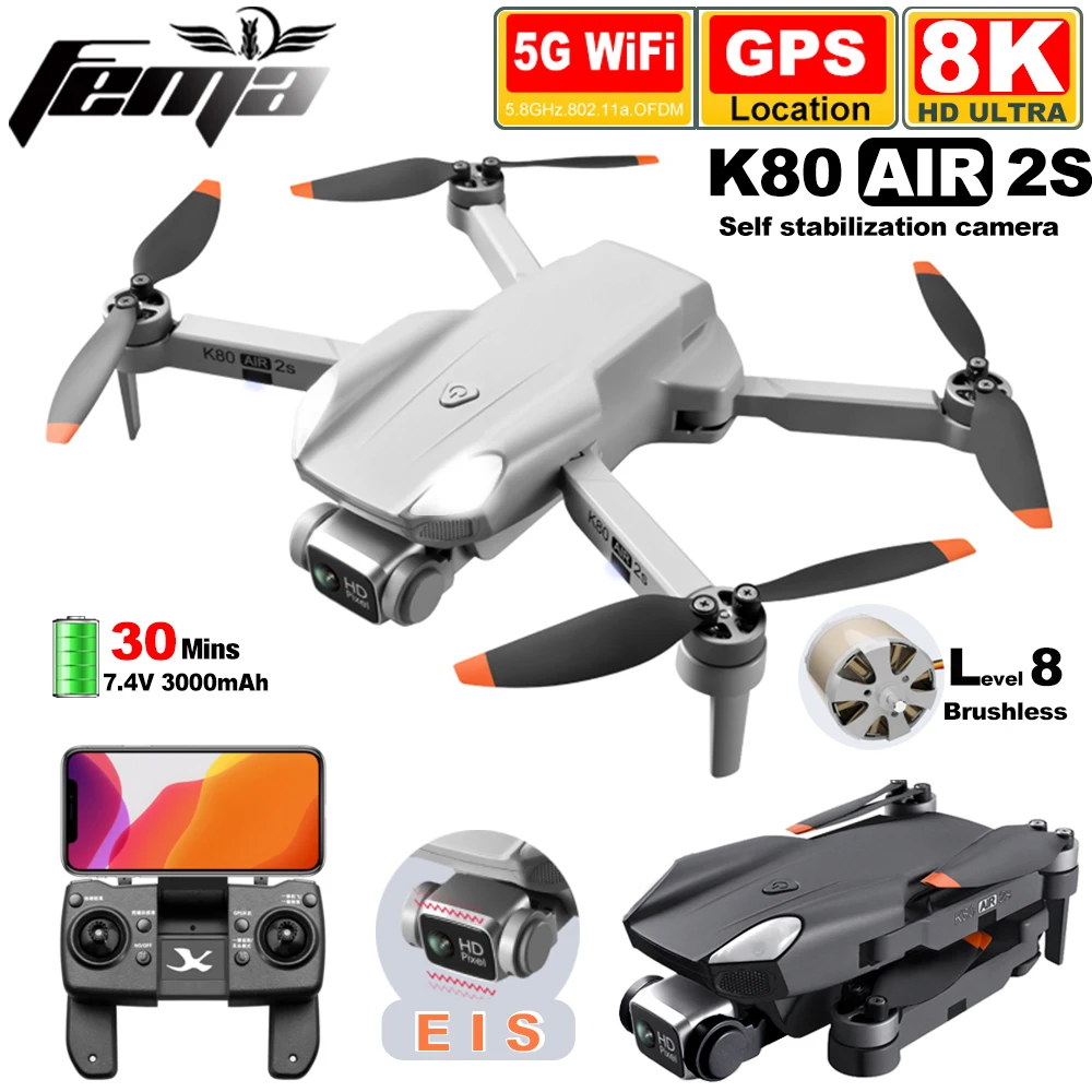 K80AIR Quadcopter EIS Camera Drone 8K gps Professional Brushless 5G WiFi FPV 1Km Long Distance 30mins 6K Quadcopter RC Dron 4K
K80AIR Quadcopter EIS Camera Drone 8K gps Professional Brushless 5G WiFi FPV 1Km Long Distance 30mins 6K Quadcopter RC Dron 4K