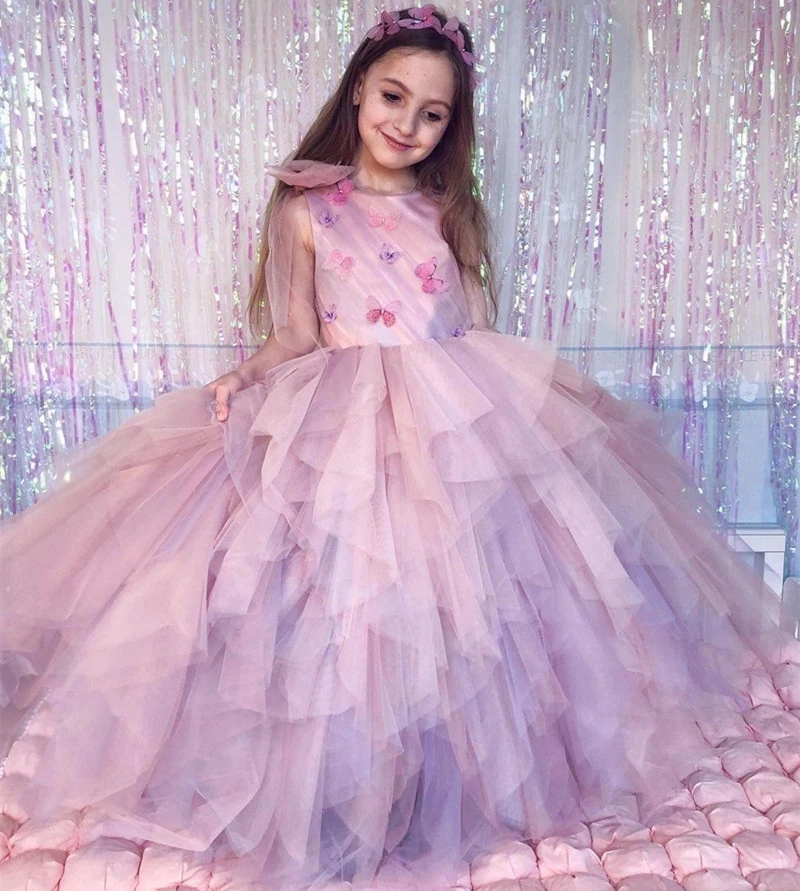 Pink Butterflies Flower Girl Weddding Dresses Tiered Little Girl Wedding Ball Gowns First Communion Pageant Kids Dresses 
Pink Butterflies Flower Girl Weddding Dresses Tiered Little Girl Wedding Ball Gowns First Communion Pageant Kids Dresses