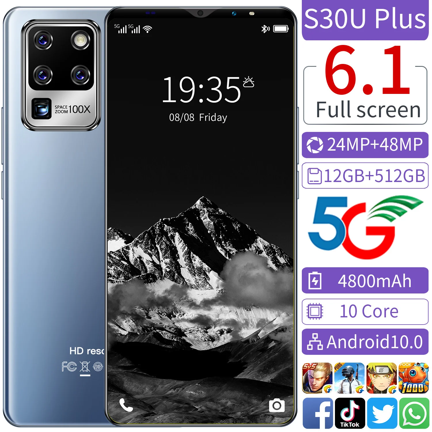 S30U Plus Global Version Smartphone 12+512GB Dual Sim Unlock Cellphone Android 10 4800mAh Battery 6.1Inch HD 5G Hot Mobile Phone
S30U Plus Global Version Smartphone 12+512GB Dual Sim Unlock Cellphone Android 10 4800mAh Battery 6.1Inch HD 5G Hot Mobile Phone