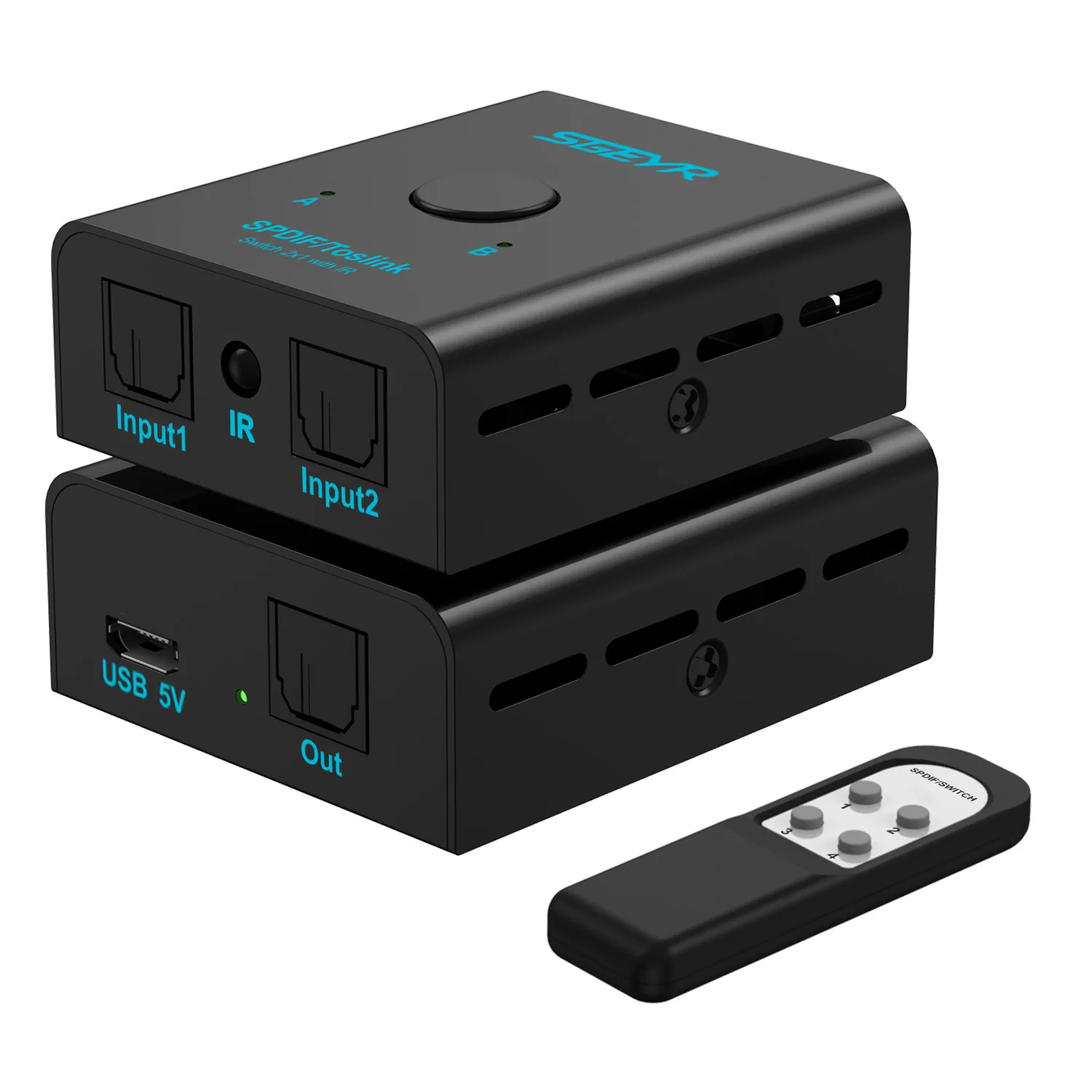 Оптический цифровой аудио коммутатор Toslink Switch SGEYR 2x1 SPDIF с ИК пультом