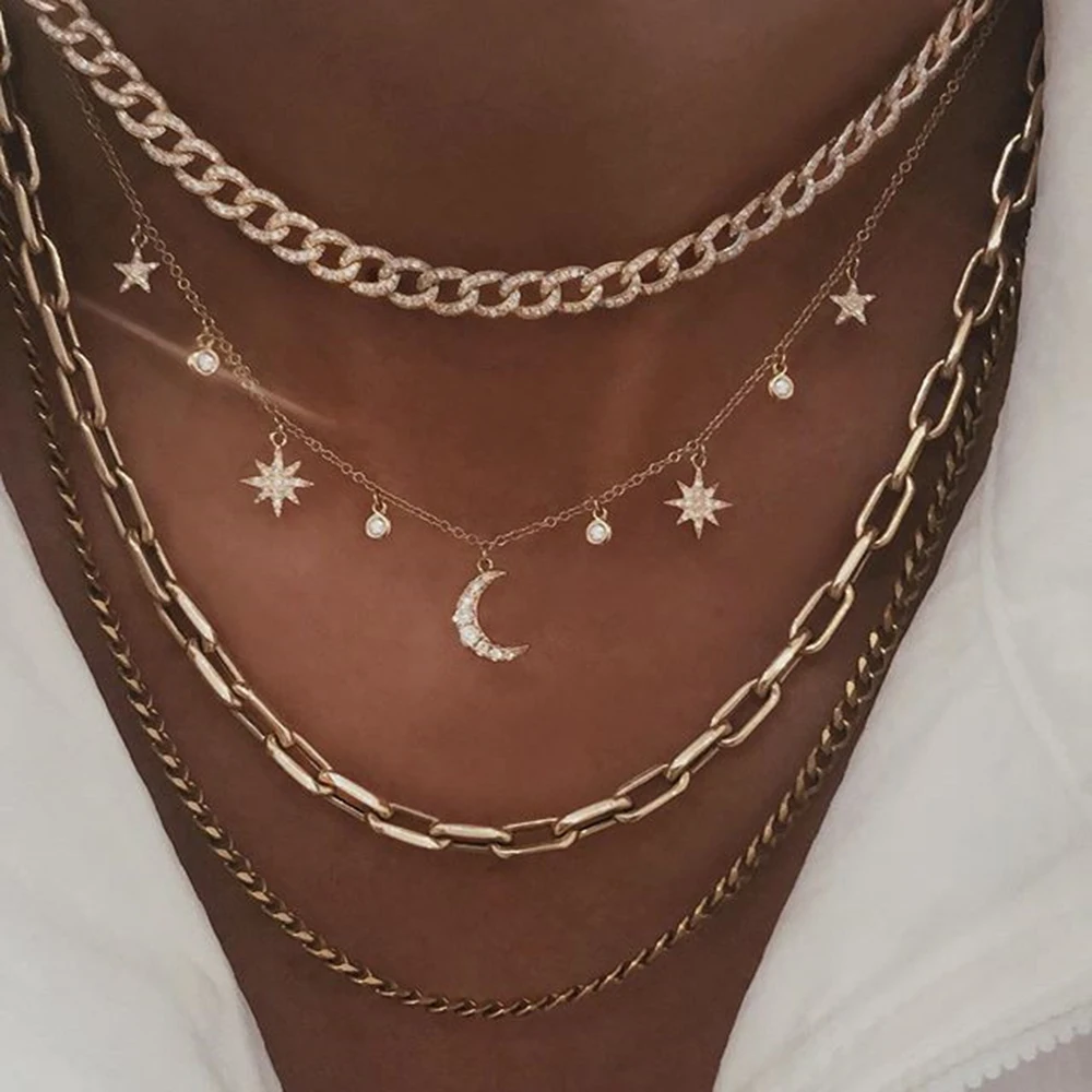 

Multi-schicht Mond Stern Halskette Fr Frauen Gold Farbe 2020 Vintage Anhnger Halsketten Geometrie Colliers Schmuck Geschenk