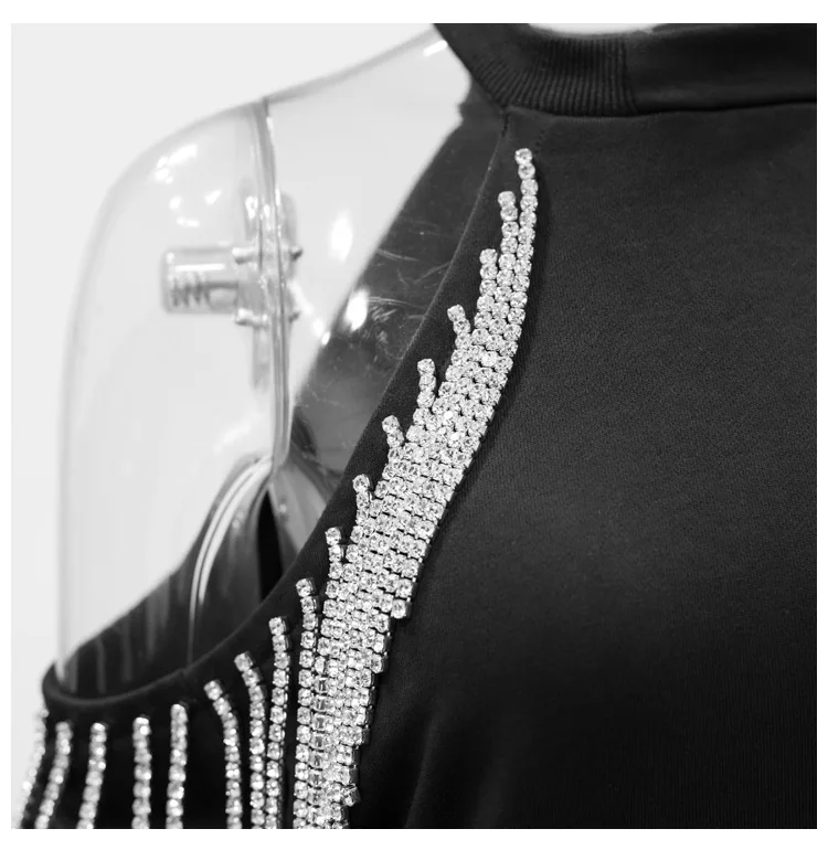 New European Diamond Tassel One Shoulder Design Long Sleeve Show Thin Fleece C8105
New European Diamond Tassel One Shoulder Design Long Sleeve Show Thin Fleece C8105