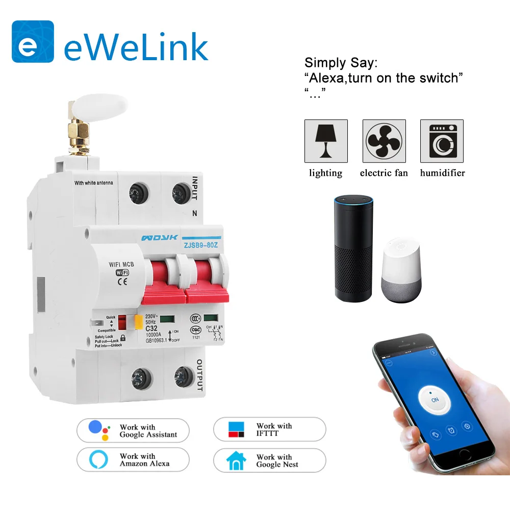eWelink APP 2P WiFi Smart Circuit Breaker overload short circuit protection with Alexa google home for Smart Home
eWelink APP 2P WiFi Smart Circuit Breaker overload short circuit protection with Alexa google home for Smart Home
