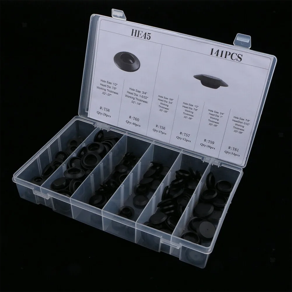 141 Pieces Flush Mount Black Plastic Hole Plug Assortment Auto Body Sheet Metal Fits Hole Size 1/2",3/4", 3/8",7/8" With Box
141 Pieces Flush Mount Black Plastic Hole Plug Assortment Auto Body Sheet Metal Fits Hole Size 1/2",3/4", 3/8",7/8" With Box