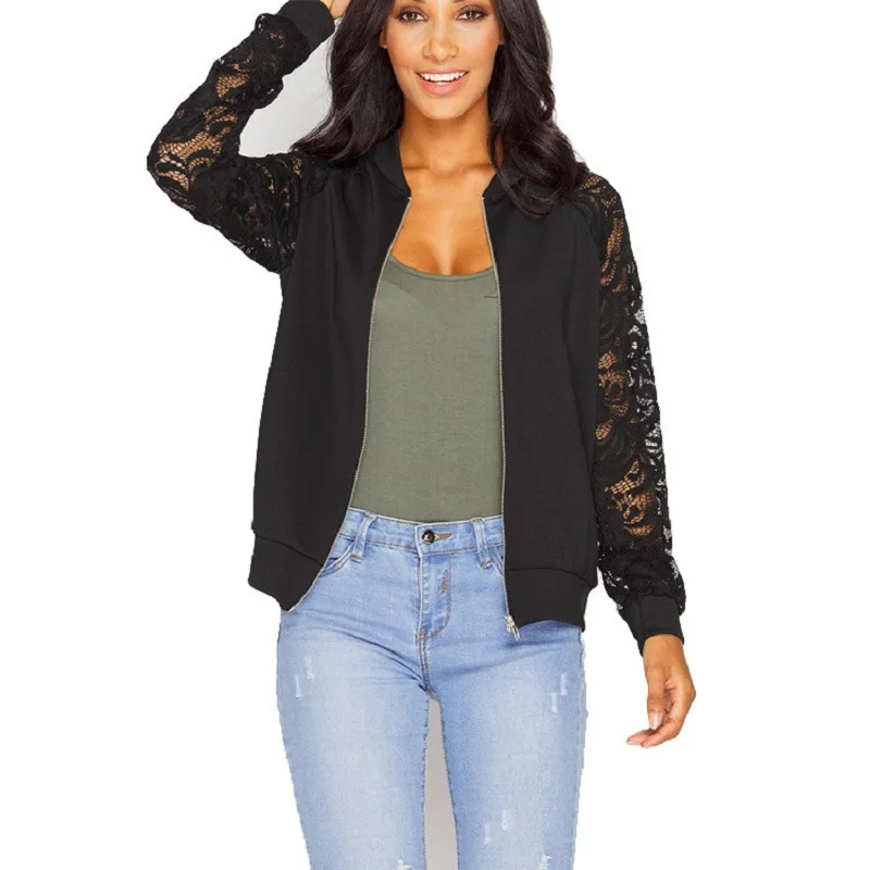 Lace Sleeve Slim Women Basic Coats Long Sleeve Lace Patchwork Transparent Zipper Casual Jacket Coat Bomber Jacket Outwear
Lace Sleeve Slim Women Basic Coats Long Sleeve Lace Patchwork Transparent Zipper Casual Jacket Coat Bomber Jacket Outwear