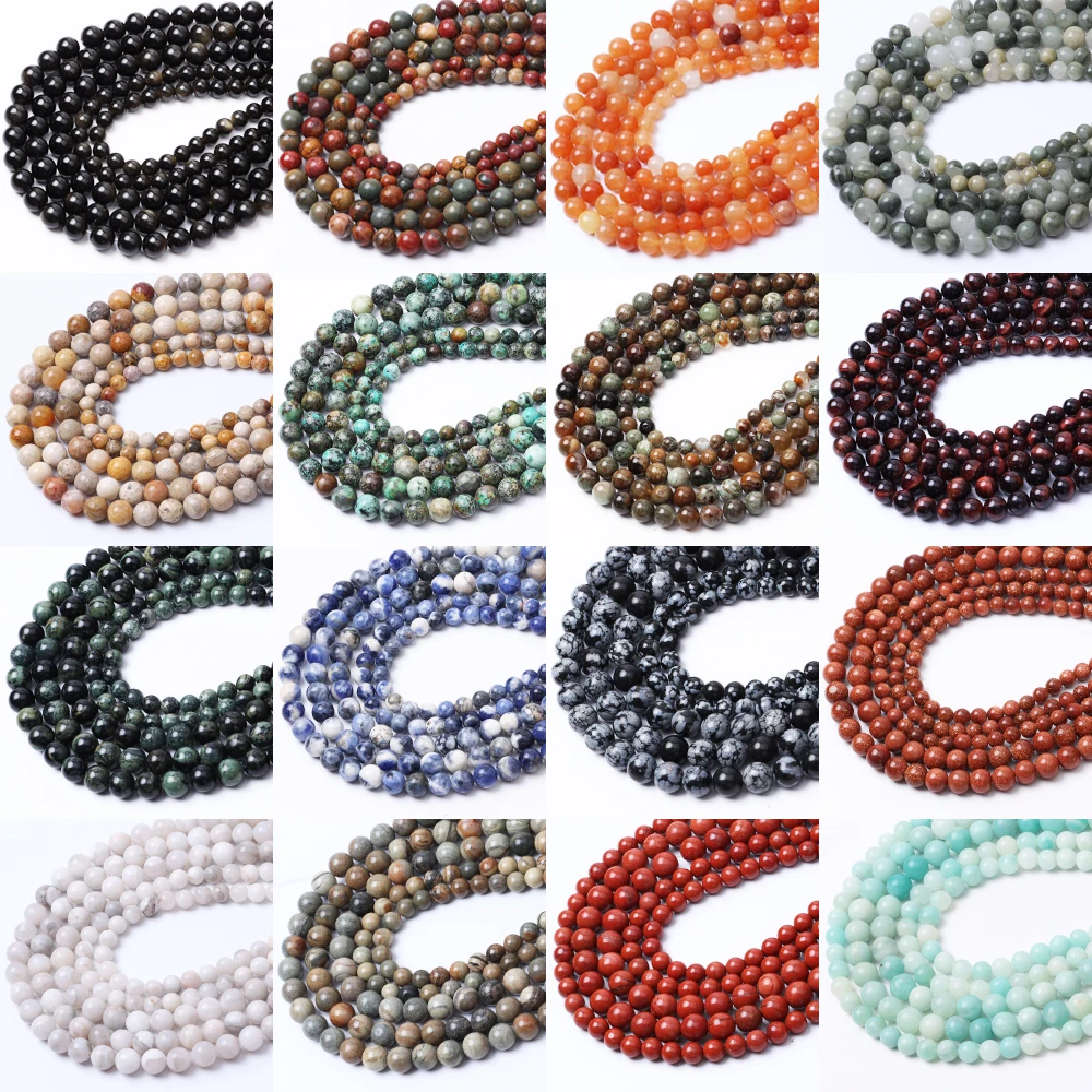 

LanLi 4/6/8/10/12mm Natural Stone Beads Agate Quartz Tiger Eye Jasper Jade Loose Beads DIY Bracelet Necklace Jewelry Making Bead