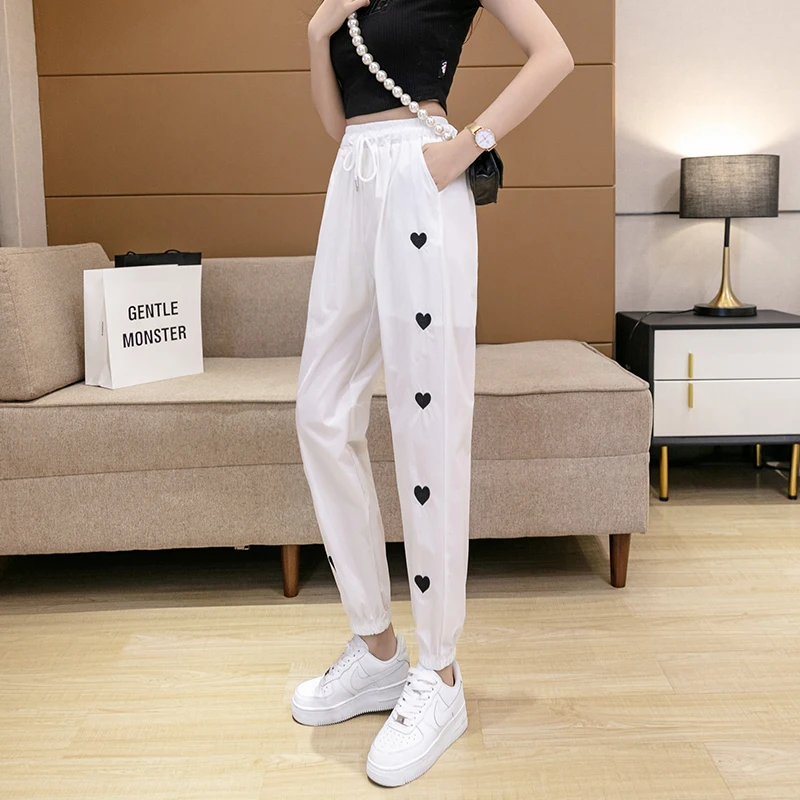 Корейские модные джоггеры с вышивкой Love винтажные летние спортивные брюки