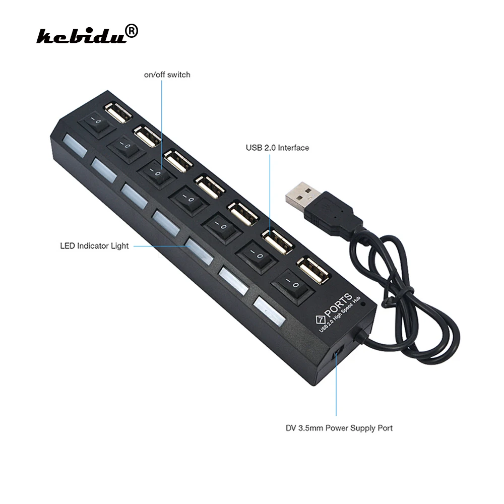 Новый многопортовый адаптер kebidu с 7 портами usb-хаб 2 0 высокоскоростной