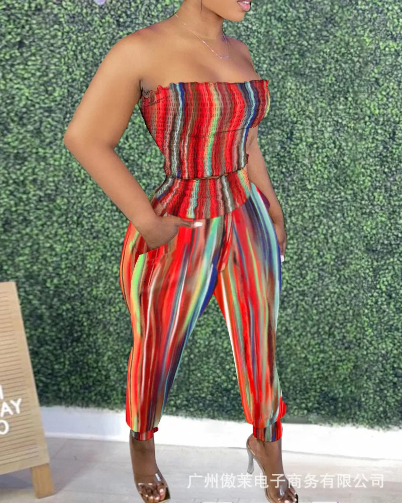 2021 summer new fashion women's printed Bra Top + Shorts Set slim stripe two-piece set
2021 summer new fashion women's printed Bra Top + Shorts Set slim stripe two-piece set